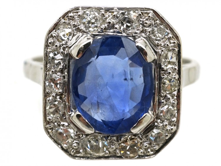 18ct White Gold Sapphire & Diamond Rectangular Cluster Ring