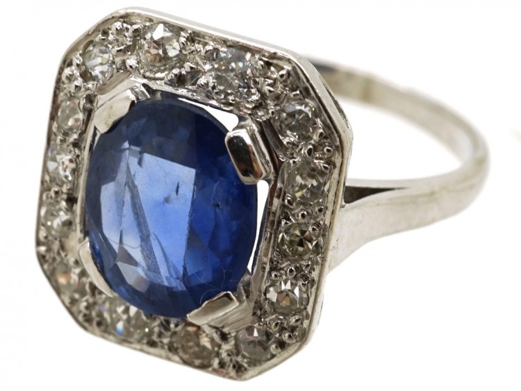 18ct White Gold Sapphire & Diamond Rectangular Cluster Ring