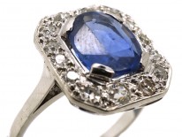 18ct White Gold Sapphire & Diamond Rectangular Cluster Ring