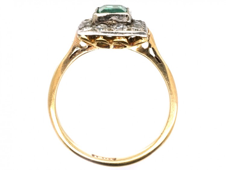 Art Deco 18ct Gold & Platinum, Rectangular Emerald & Diamond Ring