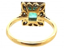 Art Deco 18ct Gold & Platinum, Rectangular Emerald & Diamond Ring