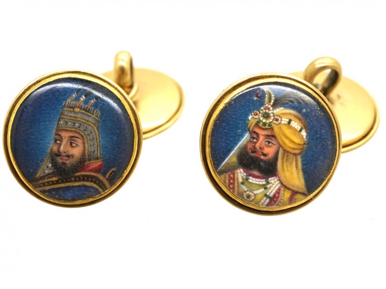 Victorian 18ct Gold Indian Portrait Miniature Cufflinks