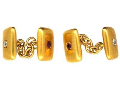 Edwardian 18ct Ruby & Diamond Rectangular Cufflinks