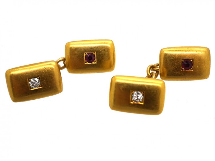 Edwardian 18ct Ruby & Diamond Rectangular Cufflinks