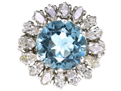18ct White Gold Aquamarine & Diamond Cluster Ring