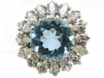 18ct White Gold Aquamarine & Diamond Cluster Ring