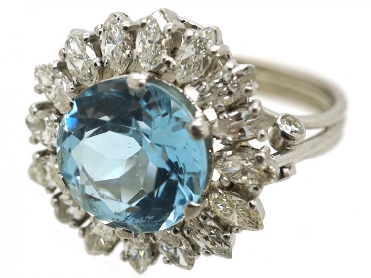 18ct White Gold Aquamarine & Diamond Cluster Ring