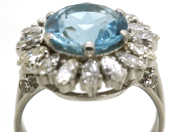 18ct White Gold Aquamarine & Diamond Cluster Ring