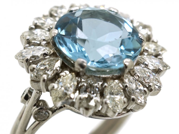 18ct White Gold Aquamarine & Diamond Cluster Ring