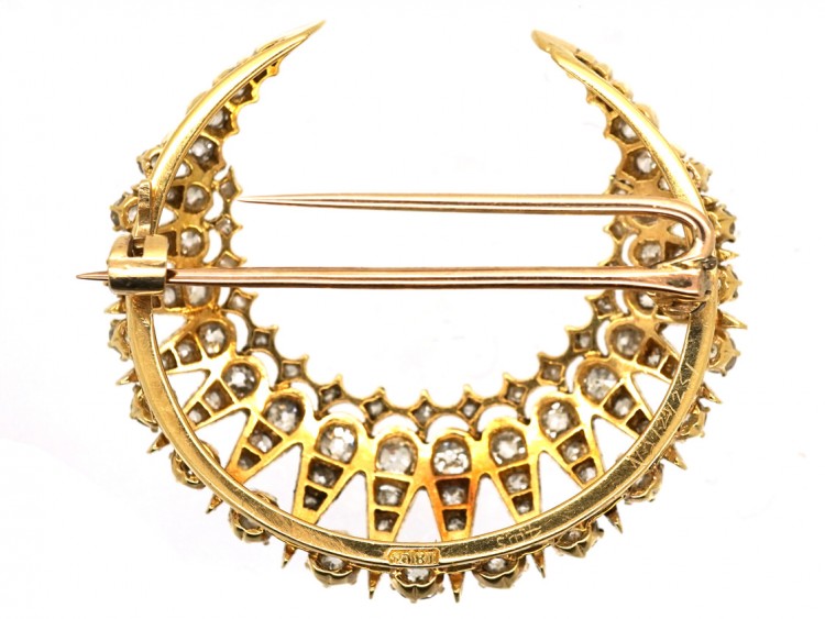 Victorian 18ct Gold & Diamond Crescent Brooch