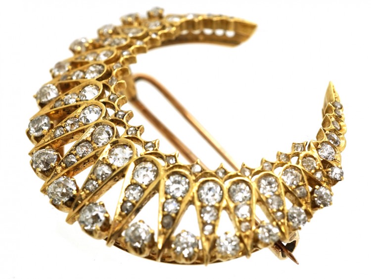 Victorian 18ct Gold & Diamond Crescent Brooch