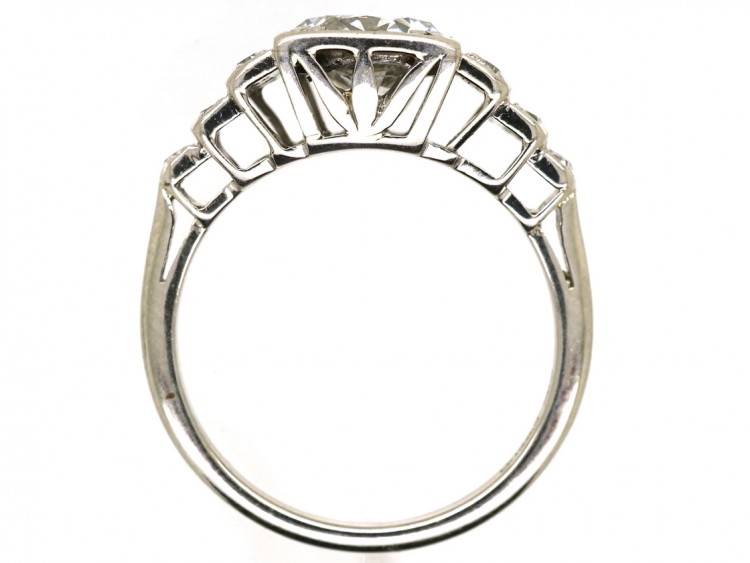 Palladium Single Stone Diamond Ring With Stepped Diamond Shoulders