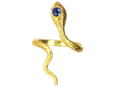 Edwardian 18ct Gold Snake Ring Set With a Sapphire & Diamond Eyes Edwardian 18ct Gold Snake Ring Set With a Sapphire & Diamond Eyes