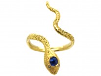 Edwardian 18ct Gold Snake Ring Set With a Sapphire & Diamond Eyes