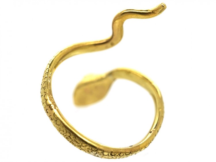 Edwardian 18ct Gold Snake Ring Set With a Sapphire & Diamond Eyes