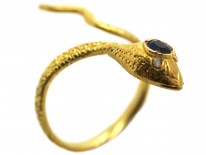 Edwardian 18ct Gold Snake Ring Set With a Sapphire & Diamond Eyes