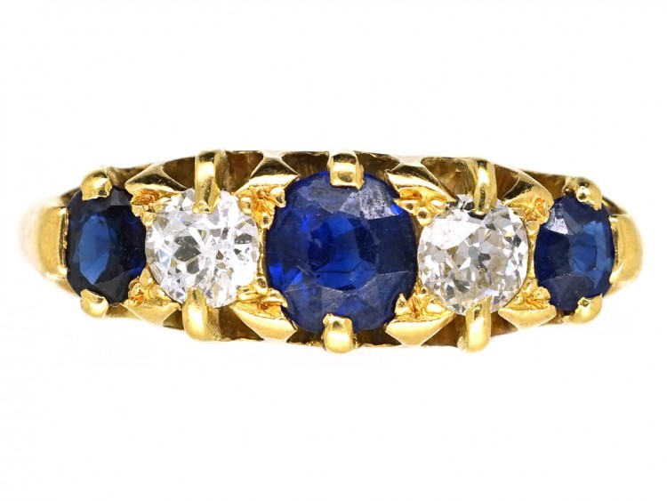 Edwardian 18ct Gold, Sapphire & Diamond Five Stone Ring