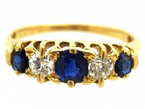 Edwardian 18ct Gold, Sapphire & Diamond Five Stone Ring