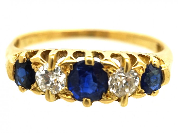 Edwardian 18ct Gold, Sapphire & Diamond Five Stone Ring