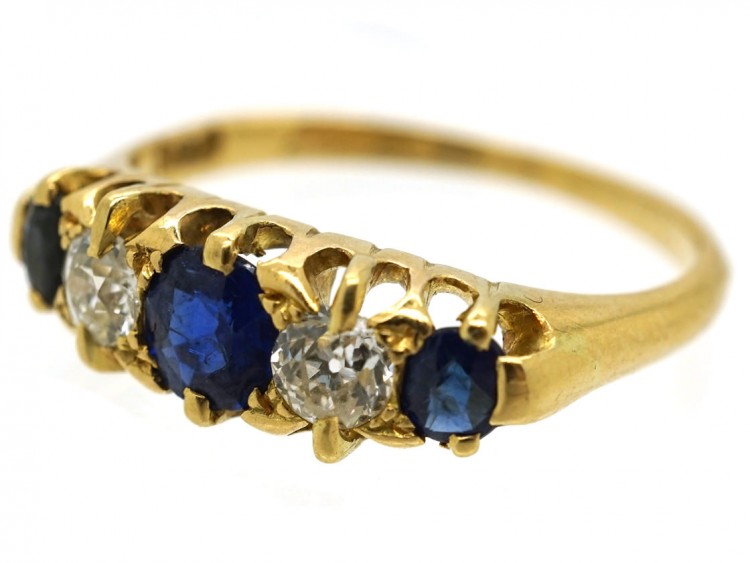 Edwardian 18ct Gold, Sapphire & Diamond Five Stone Ring