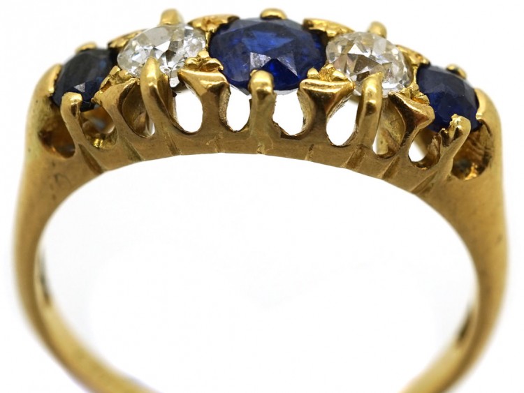 Edwardian 18ct Gold, Sapphire & Diamond Five Stone Ring