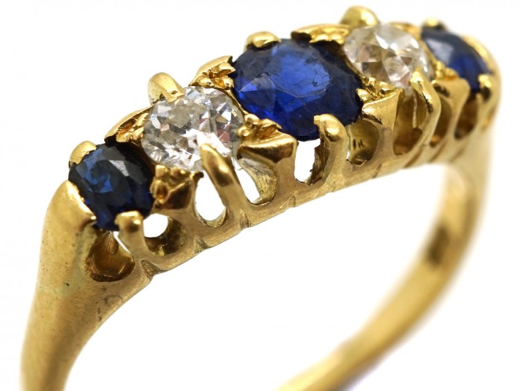 Edwardian 18ct Gold, Sapphire & Diamond Five Stone Ring