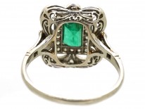 Art Deco Platinum, Emerald & Diamond Rectangular Ring