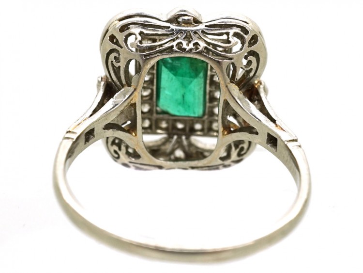Art Deco Platinum, Emerald & Diamond Rectangular Ring