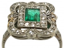 Art Deco Platinum, Emerald & Diamond Rectangular Ring