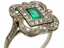 Art Deco Platinum, Emerald & Diamond Rectangular Ring