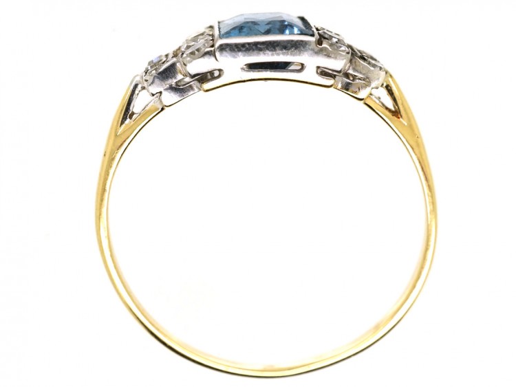 Art Deco 18ct Gold & Platinum, Aquamarine & Diamond Ring