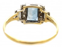 Art Deco 18ct Gold & Platinum, Aquamarine & Diamond Ring