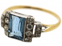 Art Deco 18ct Gold & Platinum, Aquamarine & Diamond Ring