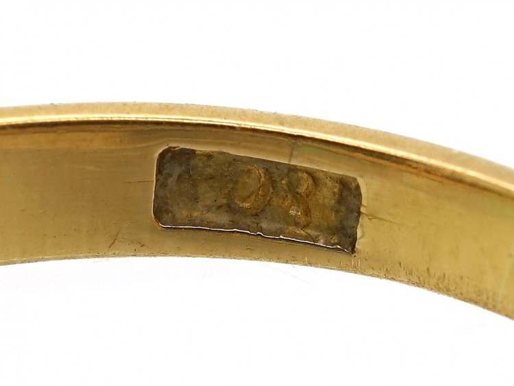 Victorian 18ct Gold, Emerald & Diamond Five Stone Carved Half Hoop Ring