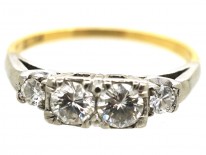 Art Deco 18ct Gold & Platinum, Four Stone Diamond Ring