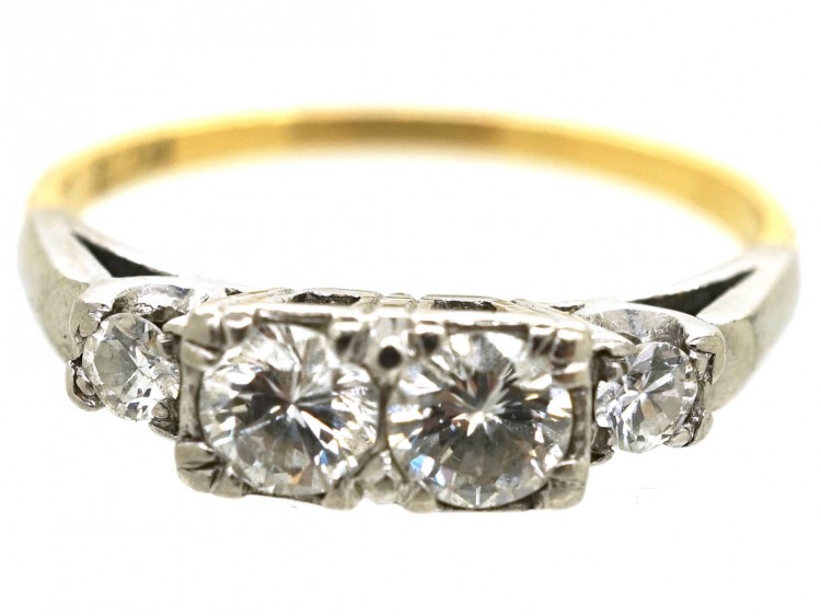 Art Deco 18ct Gold & Platinum, Four Stone Diamond Ring