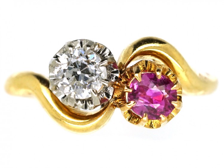 Edwardian 18ct Gold Ruby & Diamond Crossover Ring