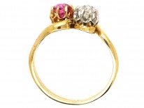 Edwardian 18ct Gold Ruby & Diamond Crossover Ring