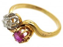 Edwardian 18ct Gold Ruby & Diamond Crossover Ring