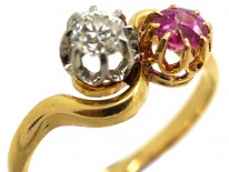 Edwardian 18ct Gold Ruby & Diamond Crossover Ring