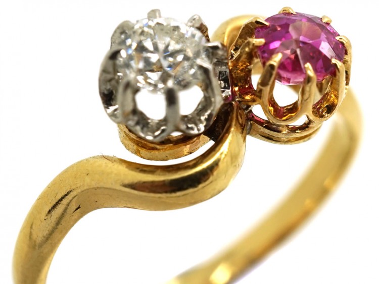Edwardian 18ct Gold Ruby & Diamond Crossover Ring
