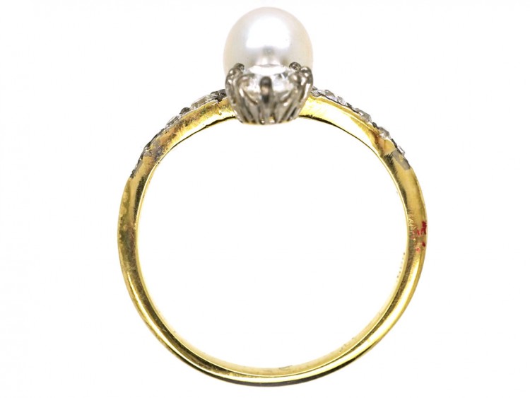 Edwardian 14ct Gold & Platinum, Diamond & Natural Pearl Ring