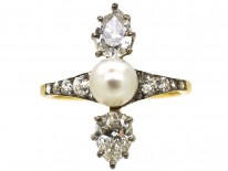Edwardian 14ct Gold & Platinum, Diamond & Natural Pearl Ring