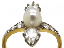 Edwardian 14ct Gold & Platinum, Diamond & Natural Pearl Ring