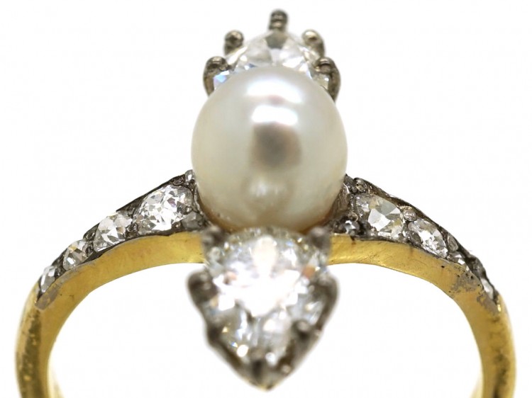 Edwardian 14ct Gold & Platinum, Diamond & Natural Pearl Ring