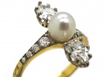 Edwardian 14ct Gold & Platinum, Diamond & Natural Pearl Ring