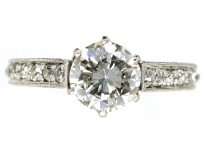 Platinum & Diamond Solitaire Ring With Diamond Set Shoulders