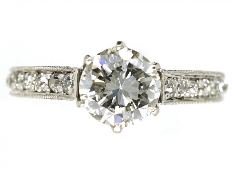 Platinum & Diamond Solitaire Ring With Diamond Set Shoulders