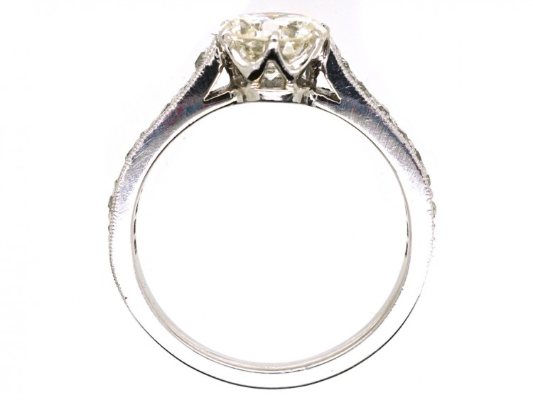 Platinum & Diamond Solitaire Ring With Diamond Set Shoulders