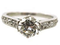 Platinum & Diamond Solitaire Ring With Diamond Set Shoulders